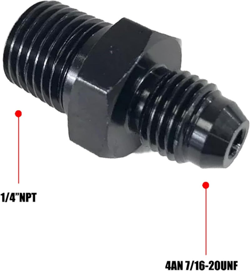 lanstixr 4AN Male Flare to 1/4'' NPT Male Hose Pipe Fitting Adapter Union Connector Aluminum Straight Black Anodized 2PCS - Image 2